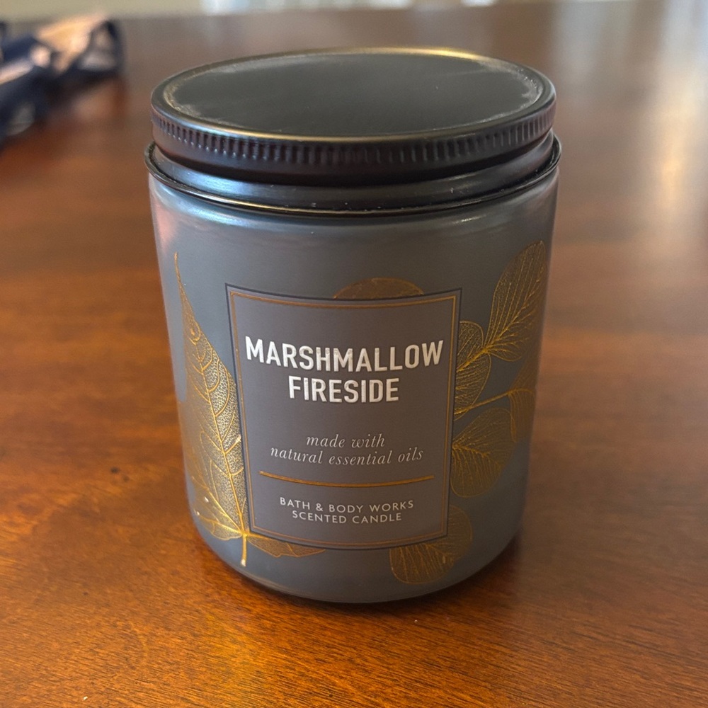 Bath & Body Works Marshmallow Fireside Candle - Dark Gray with Gold Accents